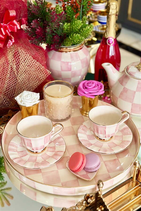 Damalı Pembe 35cm Yuvarlak Tepsi