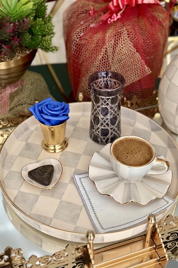 Damalı Gri 35cm Yuvarlak Tepsi