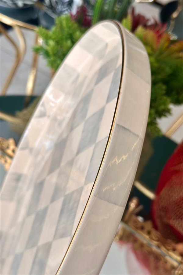 Damalı Gri 35cm Yuvarlak Tepsi