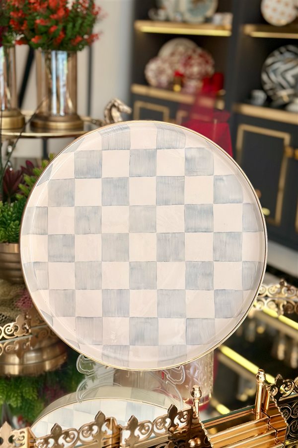 Damalı Gri 35cm Yuvarlak Tepsi