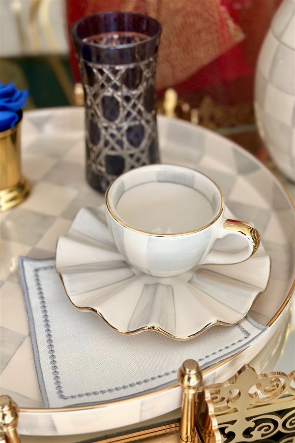 Damalı Gri 35cm Yuvarlak Tepsi