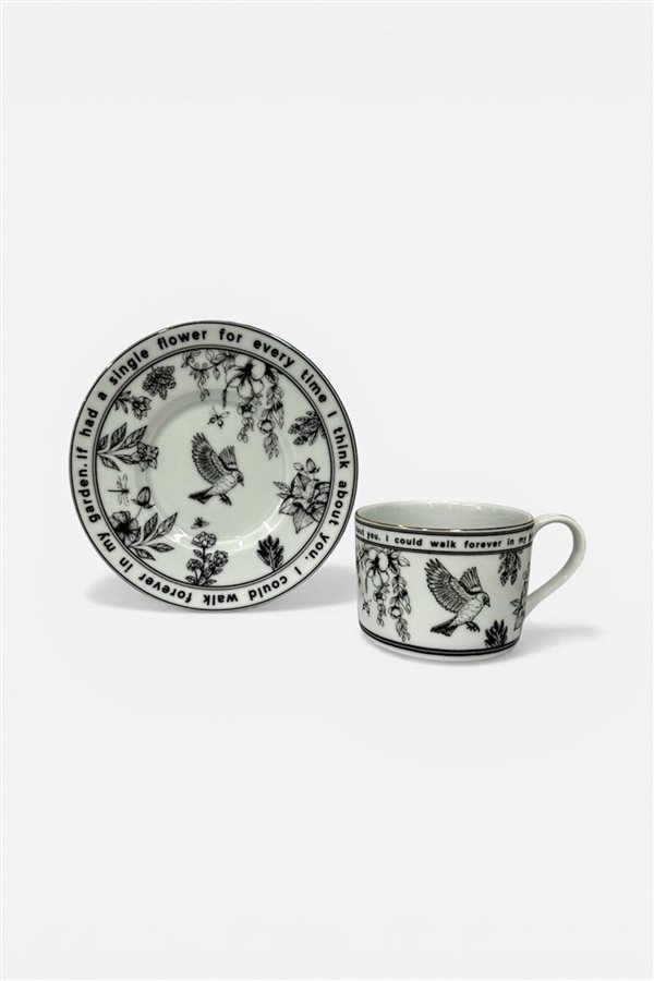 Endless Garden Black 6-Piece Porcelain Tea Cup Set