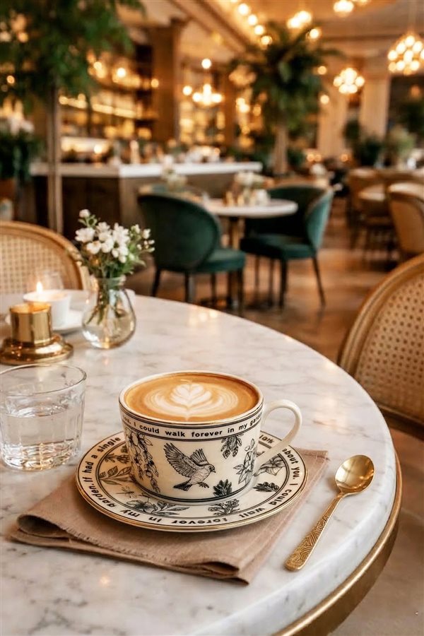 Endless Garden Black 6-Piece Porcelain Tea Cup Set