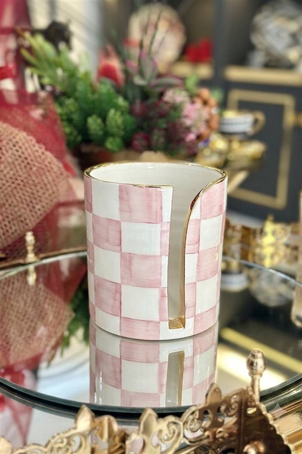Damalı Pembe Silindir Havluluk