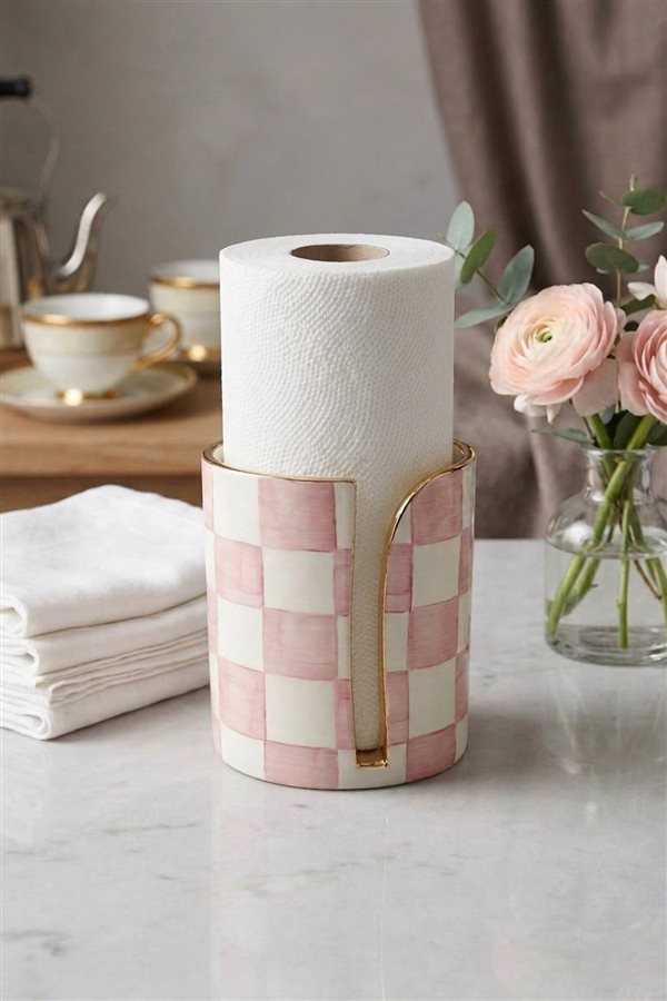 Damalı Pembe Silindir Havluluk