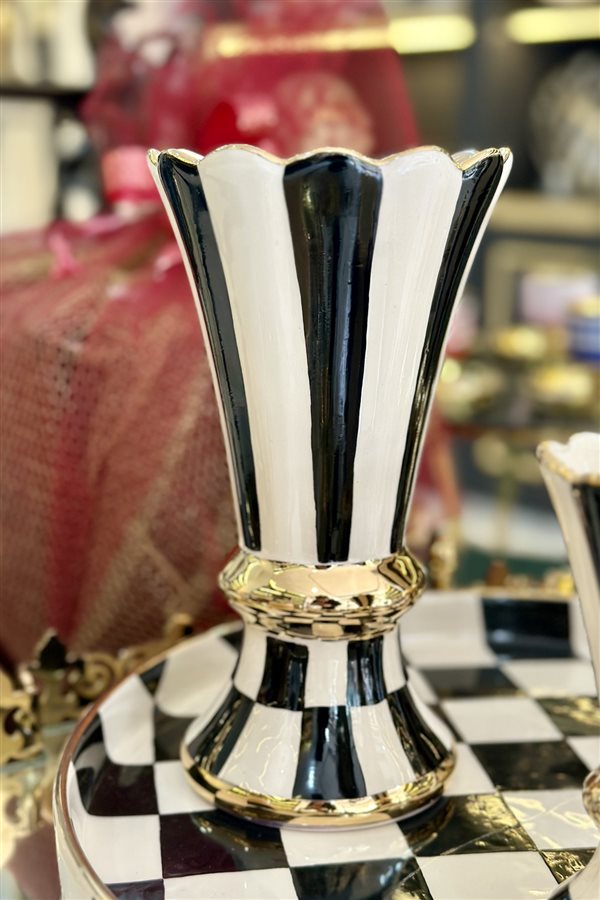 Damalı Siyah 22cm Demet Vazo