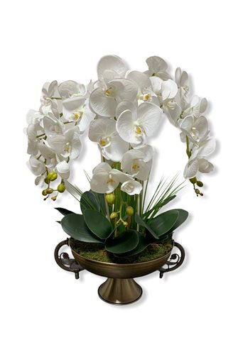 Artificial Wet Orchid Handled Goblet Flower Pot Arrangement - Bronze