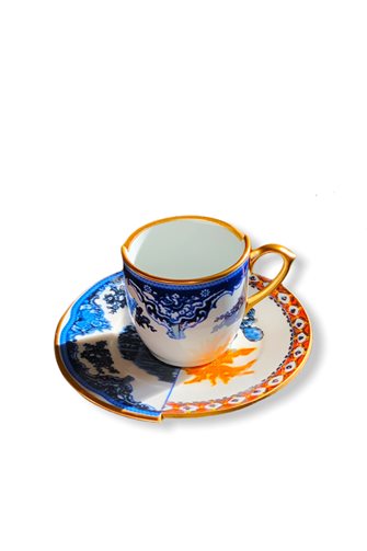Two Patterned 6 White Coffee Cups
