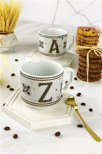 Hermoni Monogram Porselen Harf Kupa - Z Harfi