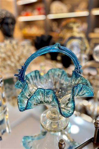 Blown Glass Turquoise Sugar Bowl / Turkish Delight Holder