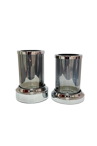 Decorative Double Cylinder Silver Candle Holder