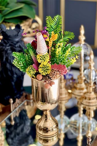 Artificial Flower Cup Arrangement - Large Gold Vase