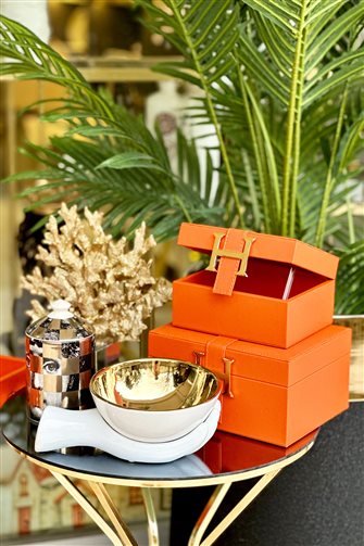 Decorative Orange Leather Box of 2