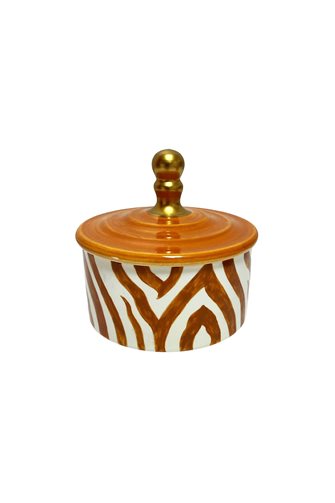 Ceramic Zebra Pattern Mustard Sugar Bowl / Turkish Delight Holder