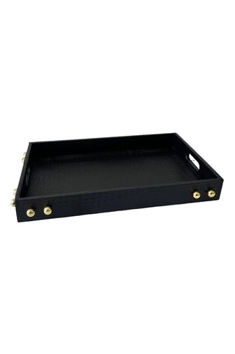 Decorative Gold Detailed Black Leather Tray