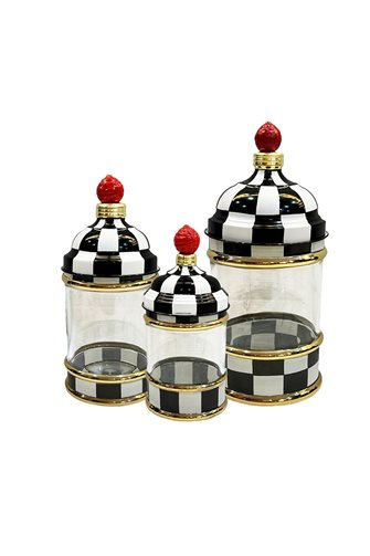 Checkered Black 3 Piece Glass Jar Set (22-25-30cm)