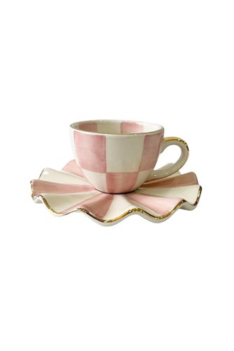 Checkered Pink Single Teacup Set
