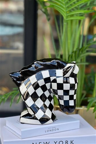 Checkered Black Ceramic Horse Bust