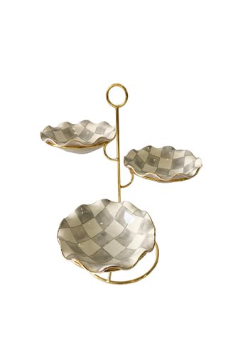 Checkered Grey 3 Tier Cookie Holder & Presentation Bowl