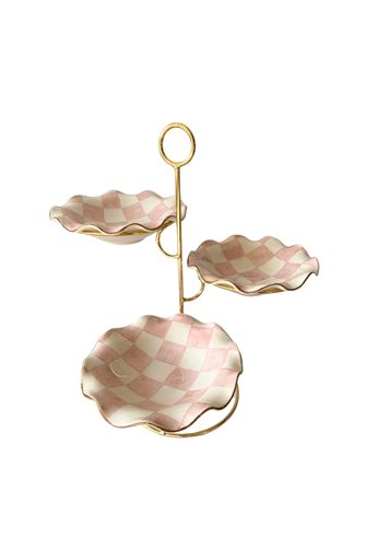 Checkered Pink 3 Tier Cookie Holder & Presentation Bowl