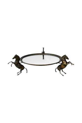 At Figürlü Yuvarlak Aynalı Bronz Jardinyer