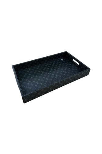 Decorative LV Detailed Black Leather Tray