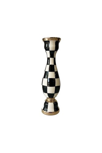 Damalı Siyah 24cm Seramik Şamdan