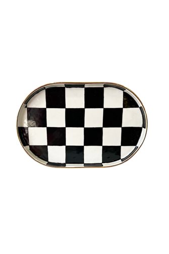 Checkered Black Oval Presentation Tray