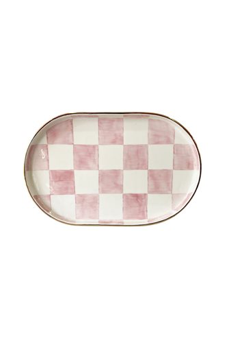 Checkered Pink Oval Presentation Tray