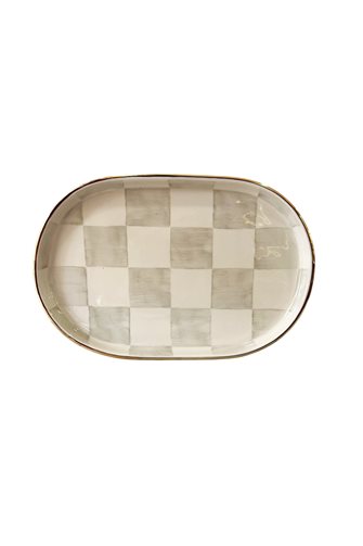 Checkered Gray Oval Presentation Tray
