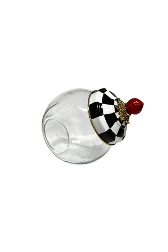 Checkered Black Three-Bottom Glass Jar with Brass Lid