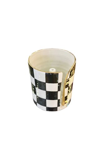 Checkered Black Cylindrical Towel Holder