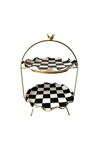 Checkered Black 2-Tier Cookie and Serving Stand