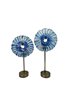Set of 2 Candlestick Fusion Glass Blue Discs