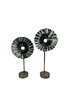 Set of 2 Candlestick Fusion Glass Black Discs