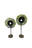 Set of 2 Candlestick Fusion Glass Green Discs