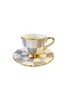 Checkered Gray Gold Footed Single Teacup Set